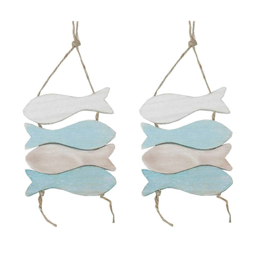 2 x Maritim Hänger Deko Mobile Fisch L40cm Holz hellblau/weiß
