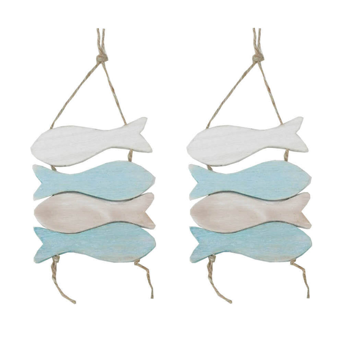 2 x Maritim Hänger Deko Mobile Fisch L40cm Holz hellblau/weiß