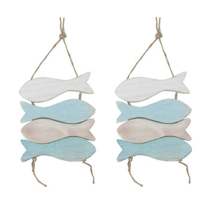 2 x Maritim Hänger Deko Mobile Fisch L40cm Holz hellblau/weiß