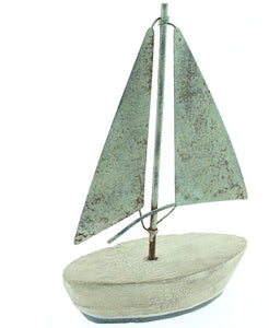 Segelboot Holz Schiff Boot Figur Maritim 14x6cm H20cm natur/blau