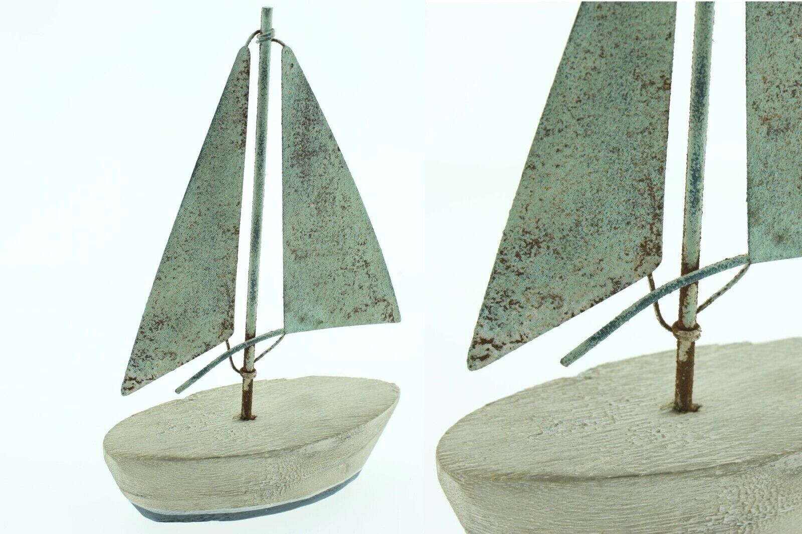 Segelboot Holz Schiff Boot Figur Maritim 14x6cm H20cm natur/blau