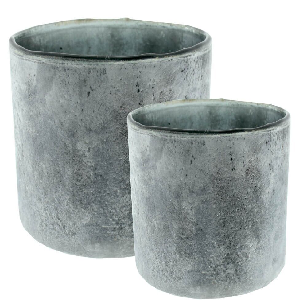 Windlicht Glas SHADDY grau antik 2erSet Ø 11+15cm