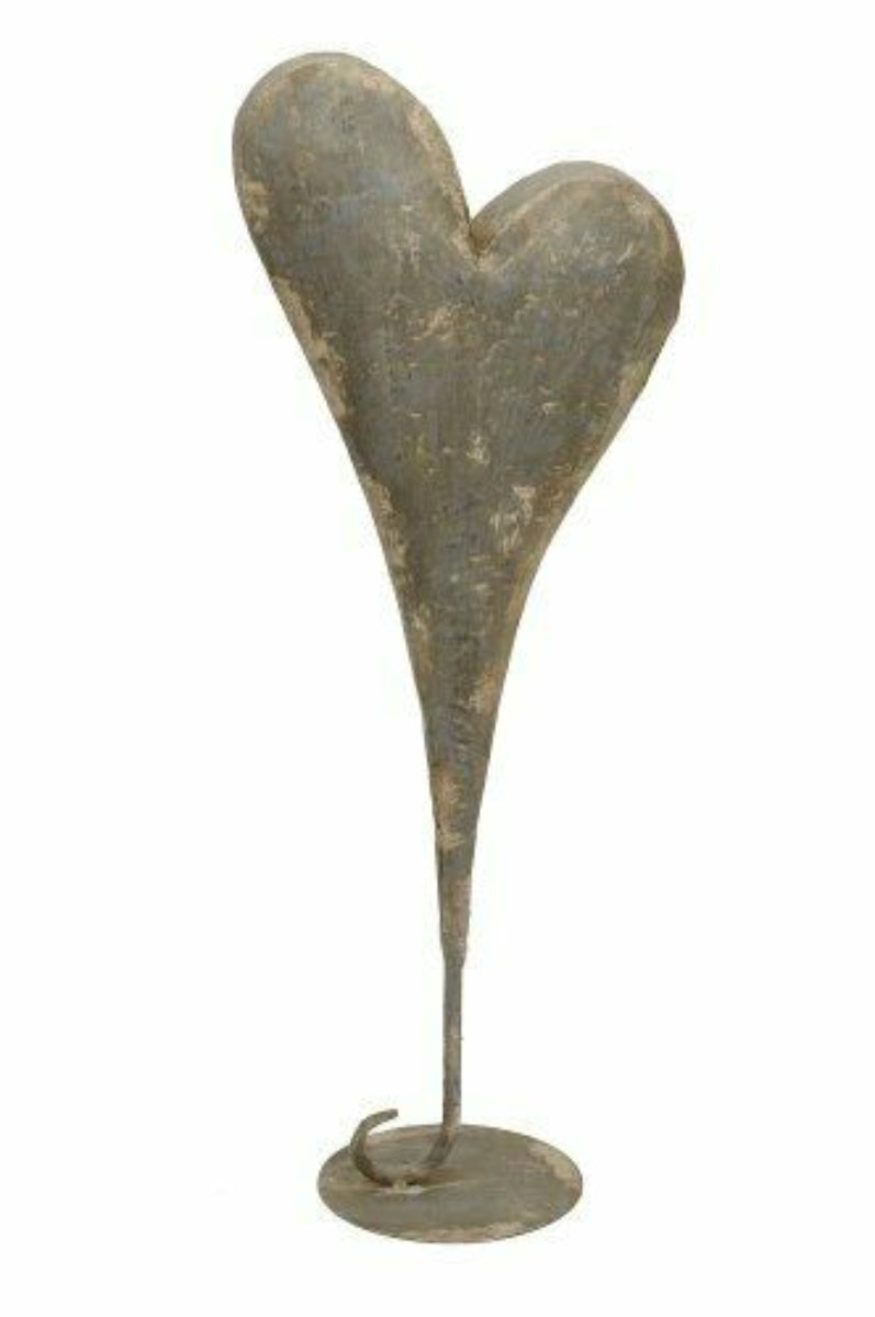 Herz auf Fuß Metall patina Skulptur 18x13cm H46cm
